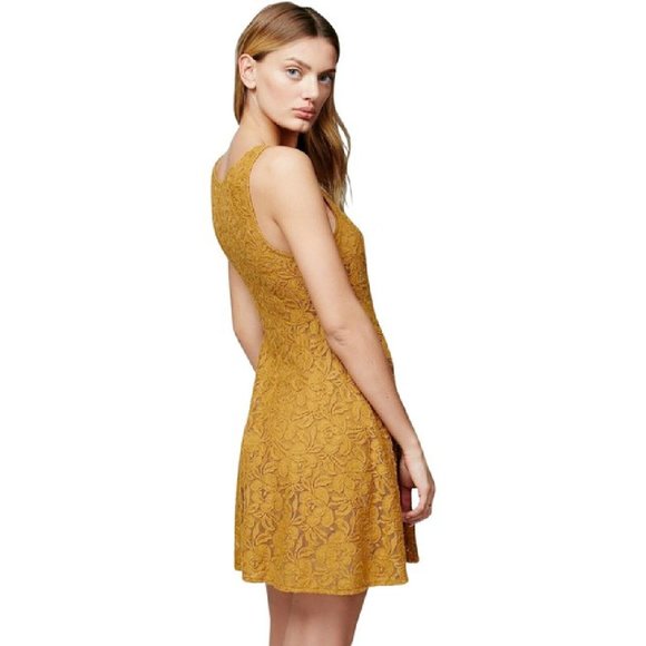 Free People Miles Of Lace Mini Dress in Gold - Picture 4 of 14